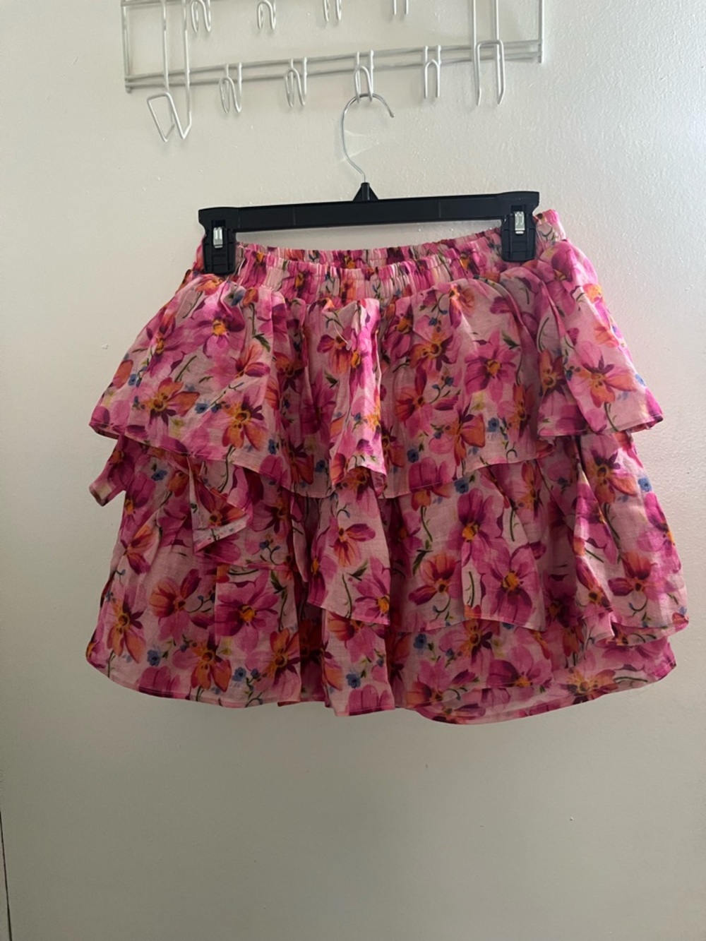 Endless Rose Pink Floral Tiered ruffled Mini Skirt